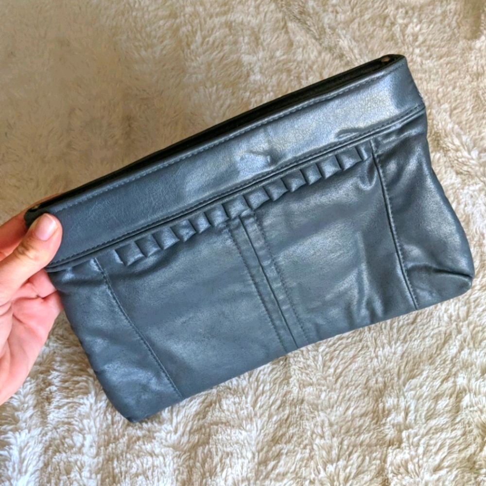 Rare Vintage Leather Gray Frame Clutch Handbag
